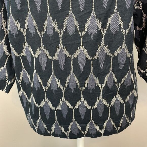 J. Jill. Pure Jill Blue Ikat Kimono Boxy Cotton Blouse. Size Small. - Picture 9 of 14